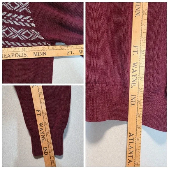 Weatherproof Vintage Holiday Sweater Mens L Burgundy Fair Isle 1/4 Zip Preppy - Picture 7 of 8